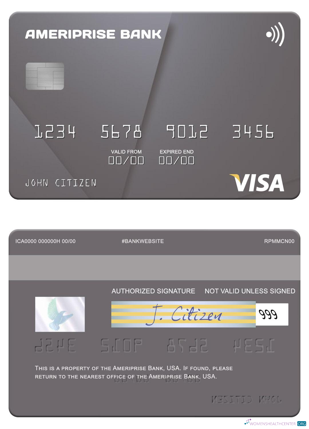 Download USA Ameriprise Bank visa card Photoshop template